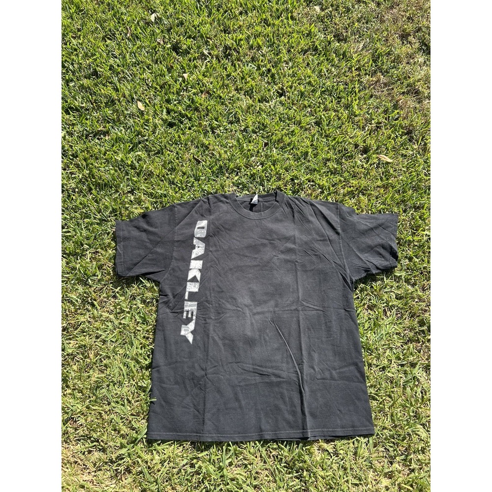 Vintage Oakley Spellout Graphic Y2K Software T Shirt Mens 2XL Black Grunge